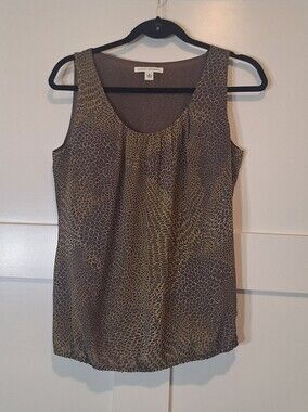 Banana Republic Reptile Print Tank Top Elastic Hem Brown Yellow Small